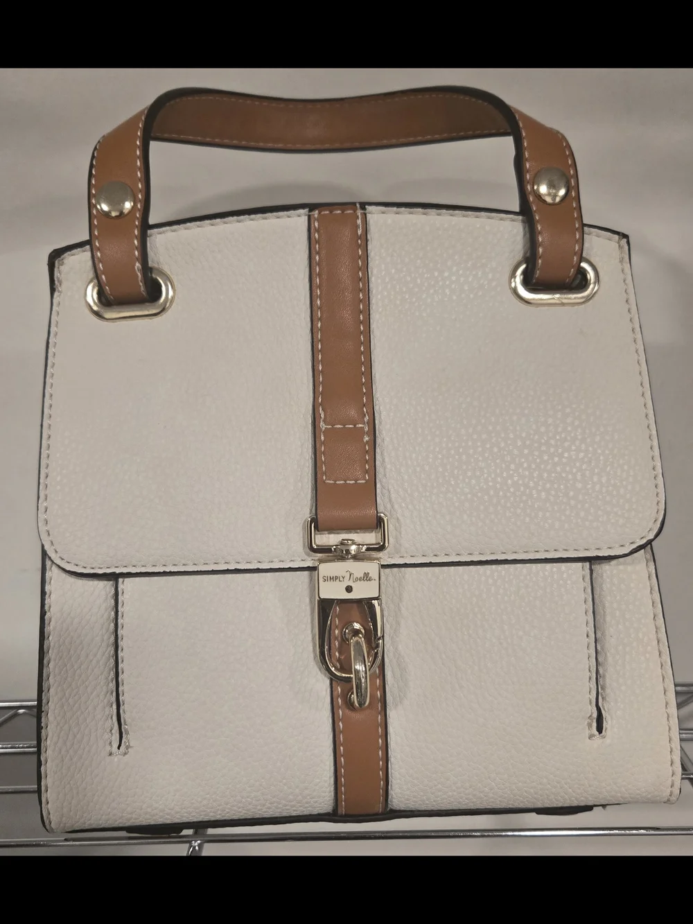 Simply Noelle White and Tan Top-Handle Satchel